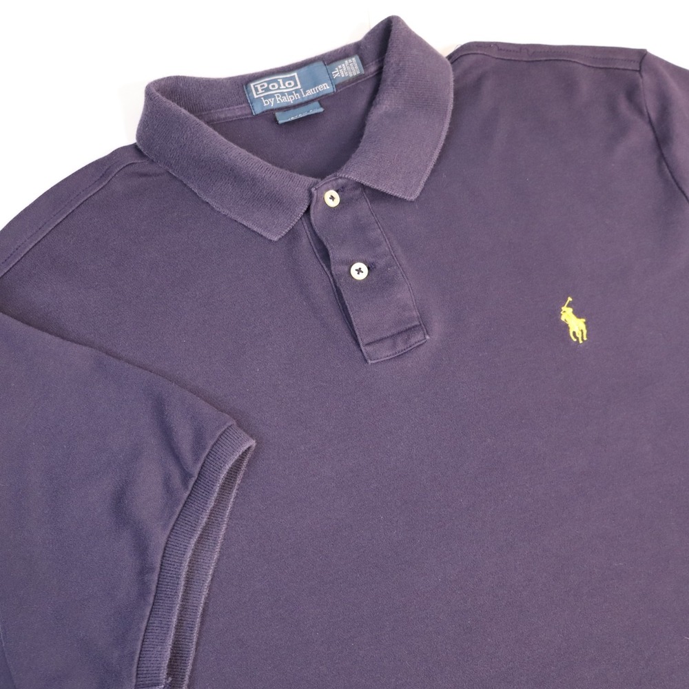 Polo Ralph Lauren Mens XL Blue Short Sleeve Pique Polo Shirt Yellow Pony Logo